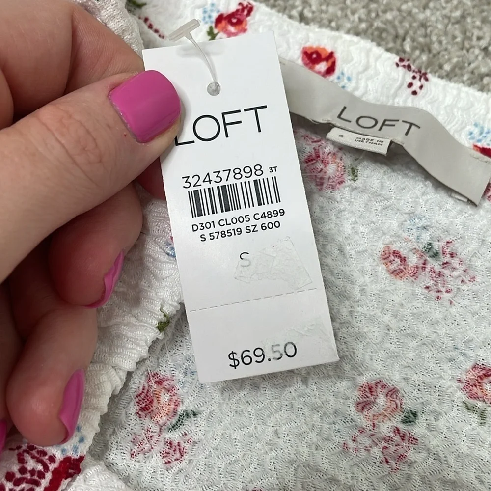 NWT Loft Floral Puff Sleeve Square Neck Top